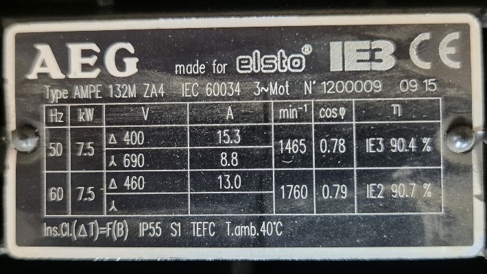 AMPE ZA4 400/690V50Hz BG 132M 7,5kW-4P IE3 AEG