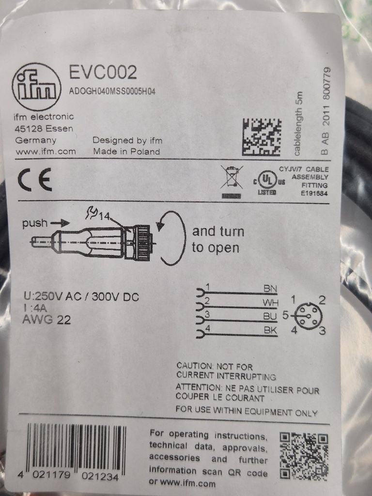 EVC 002 Aansluitkabel met connector female IFM
