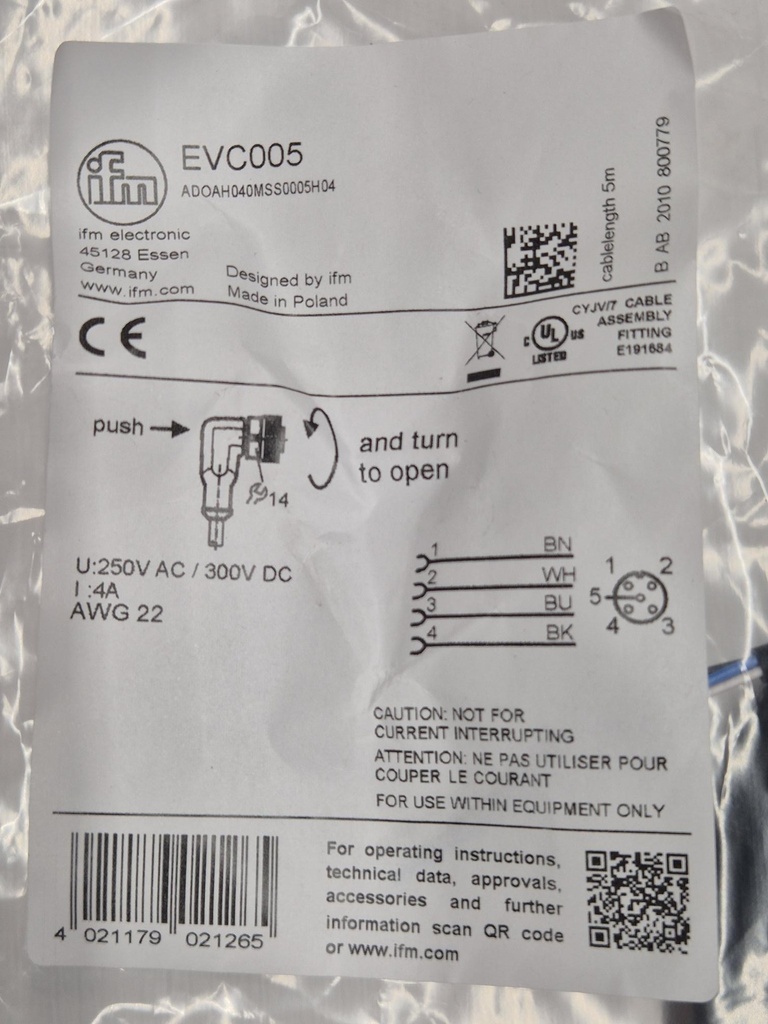 EVC 005 Aansluitkabel met connector female IFM