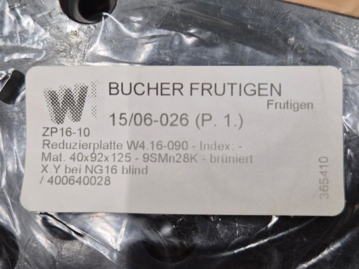 ZP16-10 Verloopplaat NG16-NG10 Bucher