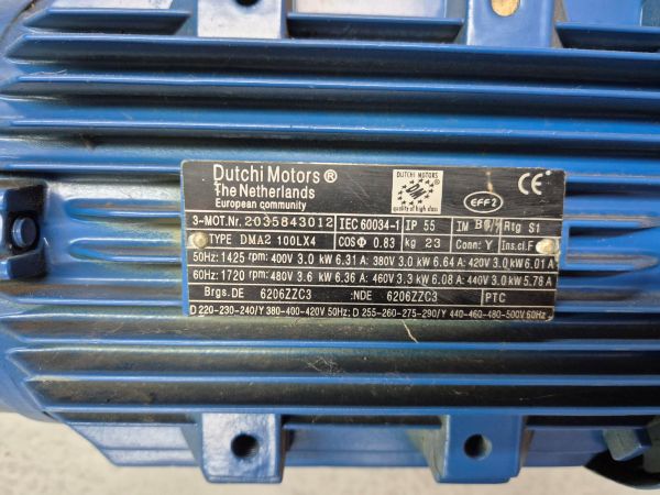 DMA2 100LX4 B14 BG 100L 3kW-4P eff2 Motor Dutchi motors Used