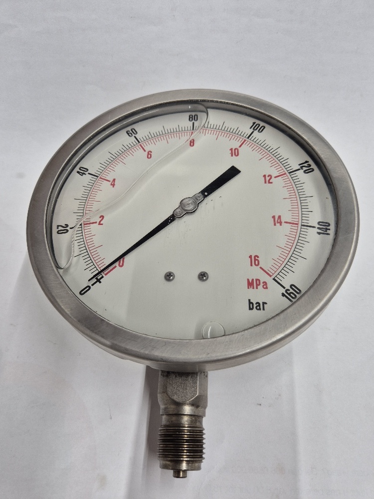 0-160bar Manometer Ø160mm OA 1/2" RVS