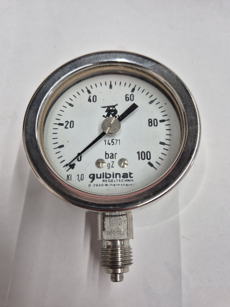 0-100bar Manometer Ø63mm OA 1/4" RVS Guibinat