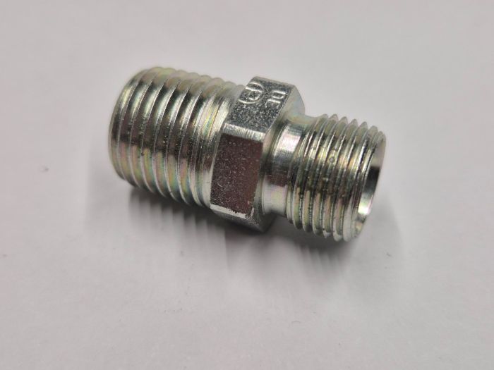 X-GE 8LL 1/4" BSPT Male stud connector - 8LL cone end x 1/4 BSPT male thread, body only, galvanized steel