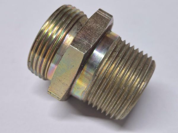 X-GE 28L 1" NPT Male stud connector - 28L cone end x 1-11.5 NPT male thread, body only, galvanized steel