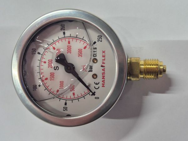 0-250bar Manometer Ø63mm OA 1/4" Hansaflex