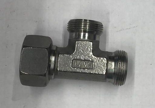 [500189] RVS X-EL-O 18L Swivel nut run tee - 18L DKO swivel x 18L cone end, body only, stainless steel