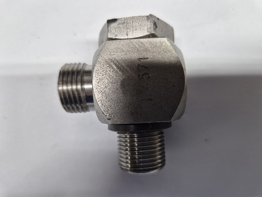 [500249] RVS X-SWV-O 12 LR 3/8" Male stud banjo elbow - 12L cone end x 3/8 BSPP male thread with metal seal, body only, stainless steel