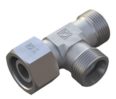 [501532] X-EL-O 8L Swivel nut run tee -8L DKO swivel x 8L cone end, body only, galvanized steel Stauff